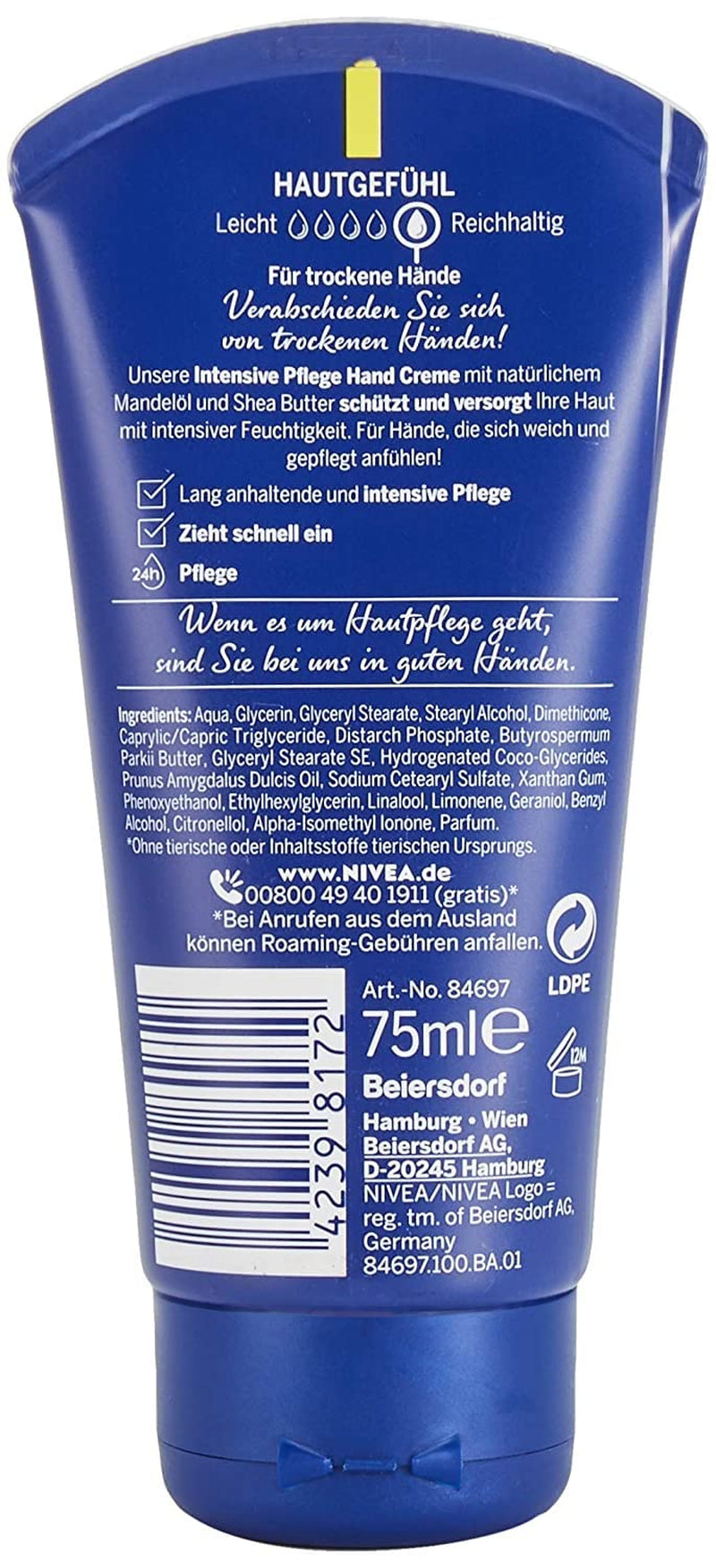 NIVEA Intensive Pflege Hand Creme (75 Ml), Reichhaltige Hautcreme Mit Mandel-Öl Für Intensive Feuchtigkeit, Handpflege Mit Dem Einzigartigen NIVEA Duft