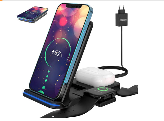 Wireless Charger 3 in 1 Induktive Ladestation 15W Kabellos Ladegerät Mit Adapter