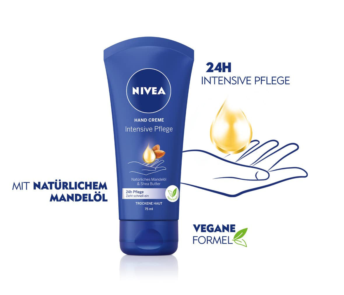 NIVEA Intensive Pflege Hand Creme (75 Ml), Reichhaltige Hautcreme Mit Mandel-Öl Für Intensive Feuchtigkeit, Handpflege Mit Dem Einzigartigen NIVEA Duft