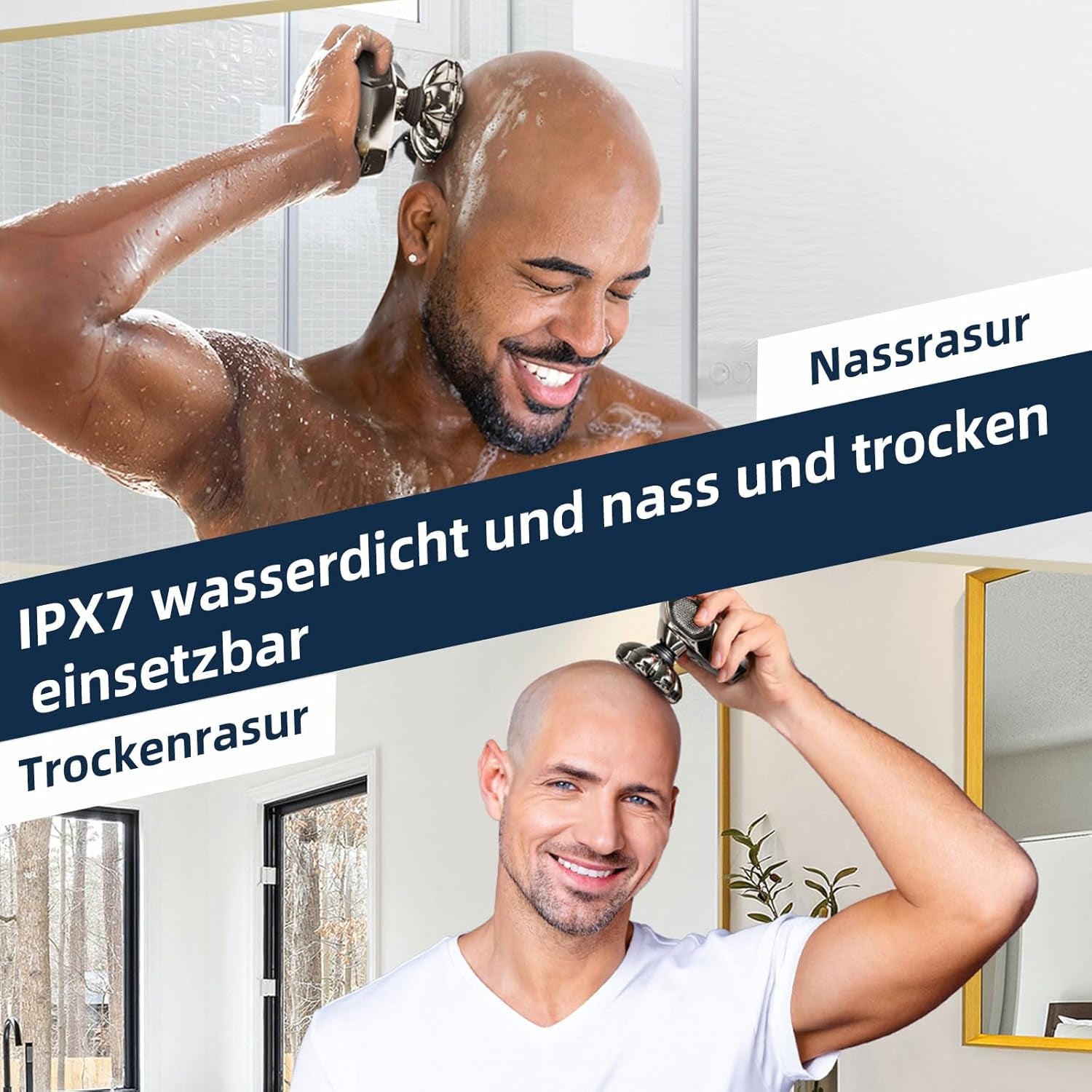 Rasierer Herren Elektrisch, 7 in 1 Elektrorasierer Herren Mit 7 Rotierende Scherköpfe, IPX7 Wasserdichter Kopfrasierer, Elektrischer Rasierer Herren Bart Nasenhaar Trimmer Pflege Kit