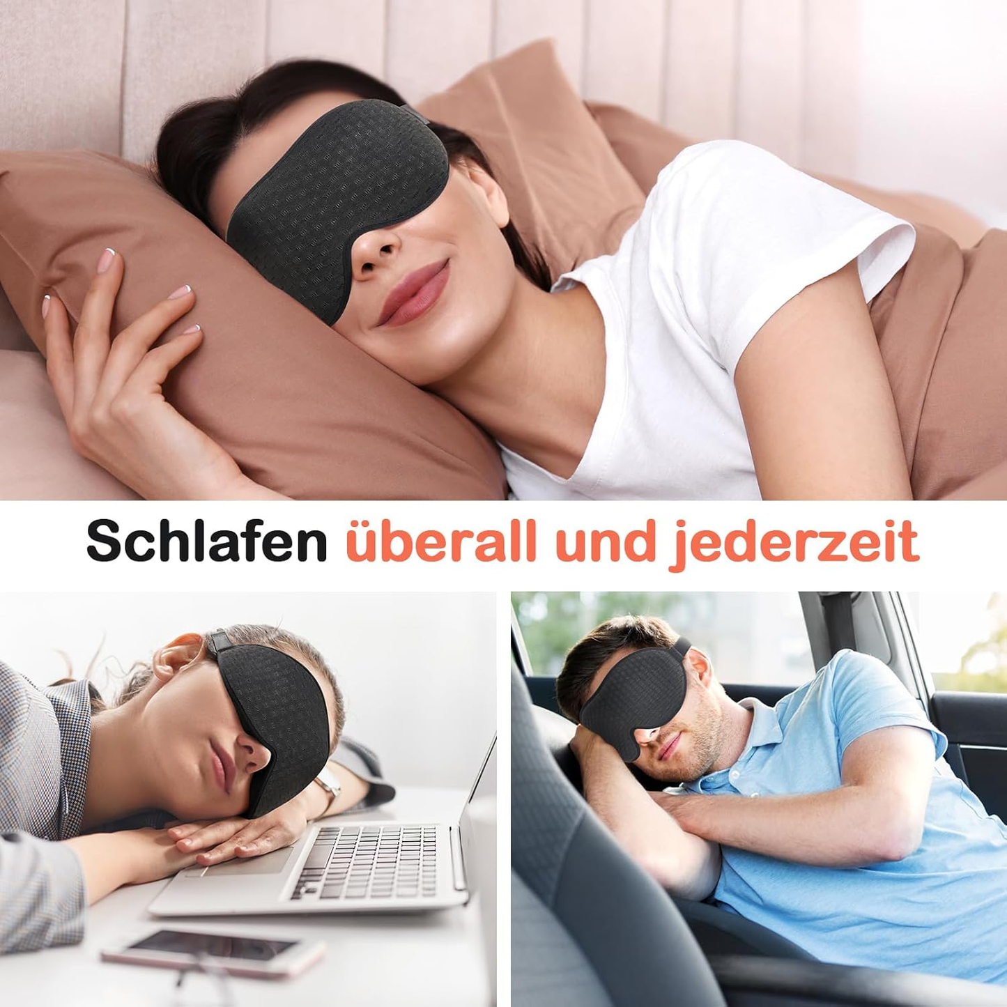 INNELO Schlafmaske Für Herren Frauen, 2024 Bequeme Atmungsaktive 3D Augenmaske, Mit Tiefen Augenhöhlen Und Erhöhten Nasenpads, 100％ Lichtblockierende Schlafbrille Mit Memory Foam Für Reisen, Schwarz